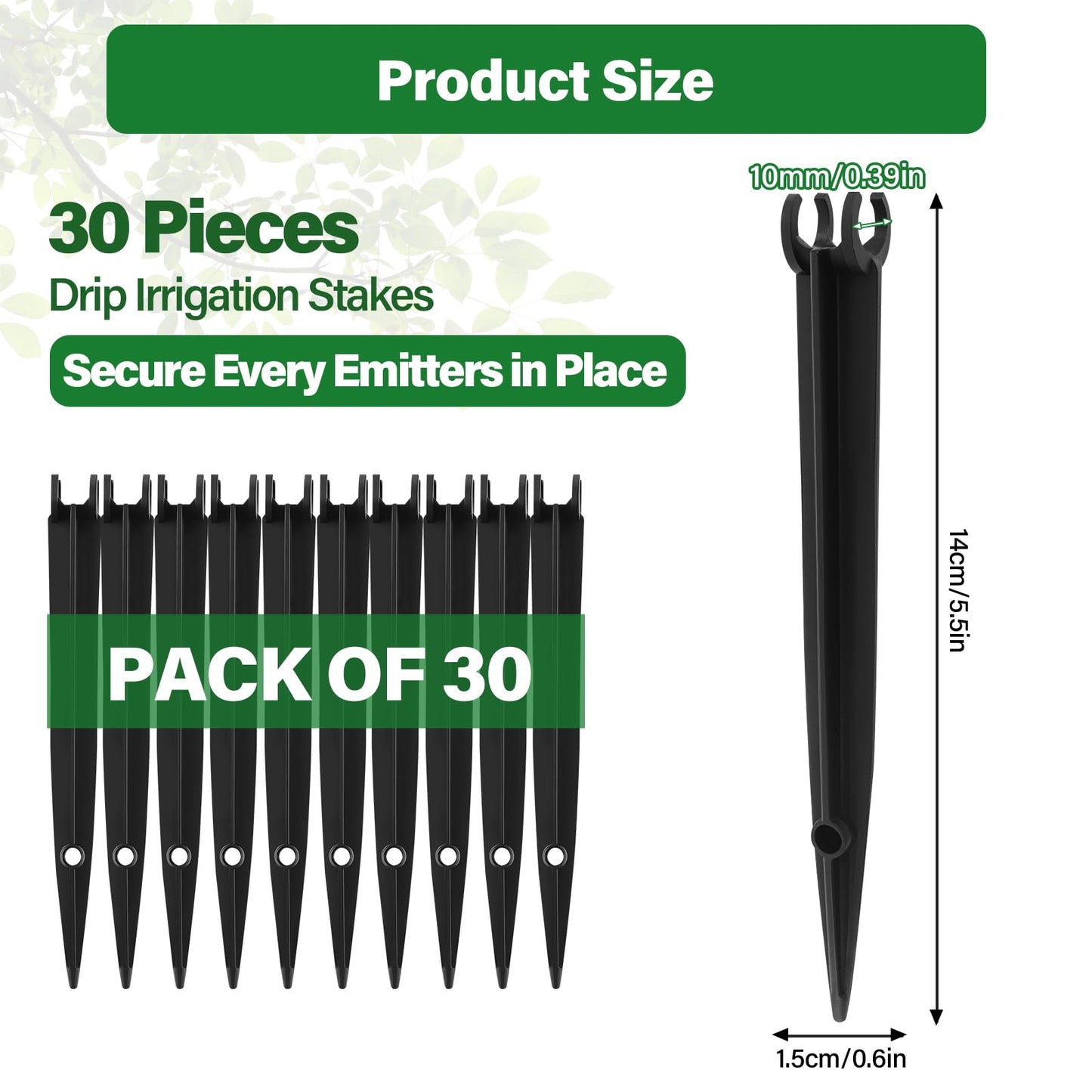 Kalolary 30PCS 1/4”Drip Irrigation Support Stakes, Drip Tubing Holder with Adjustable Height, 1/4 Inch Tubing Hose Holder for Drip Watering System Garden & Raised Beds, Prevents Clogging, Easy Install