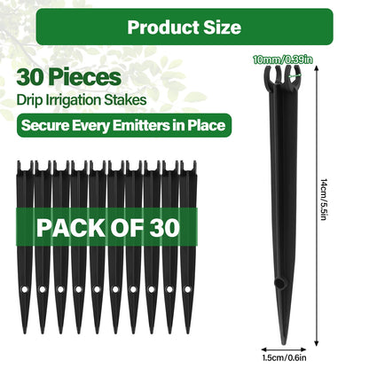 Kalolary 30PCS 1/4”Drip Irrigation Support Stakes, Drip Tubing Holder with Adjustable Height, 1/4 Inch Tubing Hose Holder for Drip Watering System Garden & Raised Beds, Prevents Clogging, Easy Install