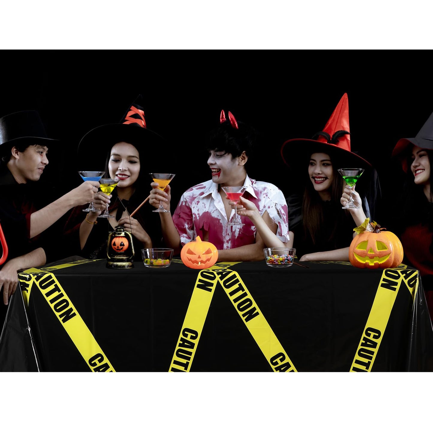 Irenare 3 Pcs Halloween Construction Birthday Party Supplies Disposable Plastic Caution Tape Construction Table Cloth Dump Truck Themed Table Cover Decoration for Halloween 54 x 108 in (Black)