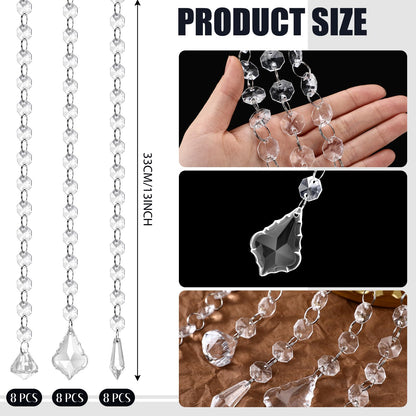 Teyva Daily 24 Pcs 13 Inch Clear Acrylic Crystal Garland Strands Hanging Crystal Strings Decoration Chandelier Beaded Chain Ornament Beaded Garland Curtain for Wedding Party Manzanita Tree Centerpiece