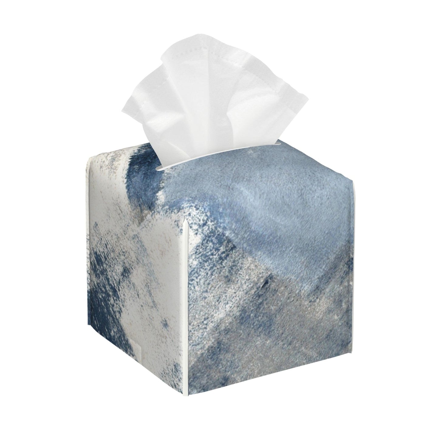 OHEGBXE Tissue Box Holder Blue and Grey Abstract Art Square Leather Tissue Box Cover Modern Cube Facial Paper Cover Case for Bathroom Vanity Countertop Night Stands Tabletop