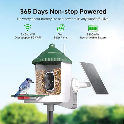 Loatos Bird Feeder with Camera AI Identify 2K Live Video Smart Bird Feeder with Camera, 2.4GHZ WiFi Solar Birds House Cameras, Motion Detection Instant Arrival Alerts, Ideal Present for Birds Lovers