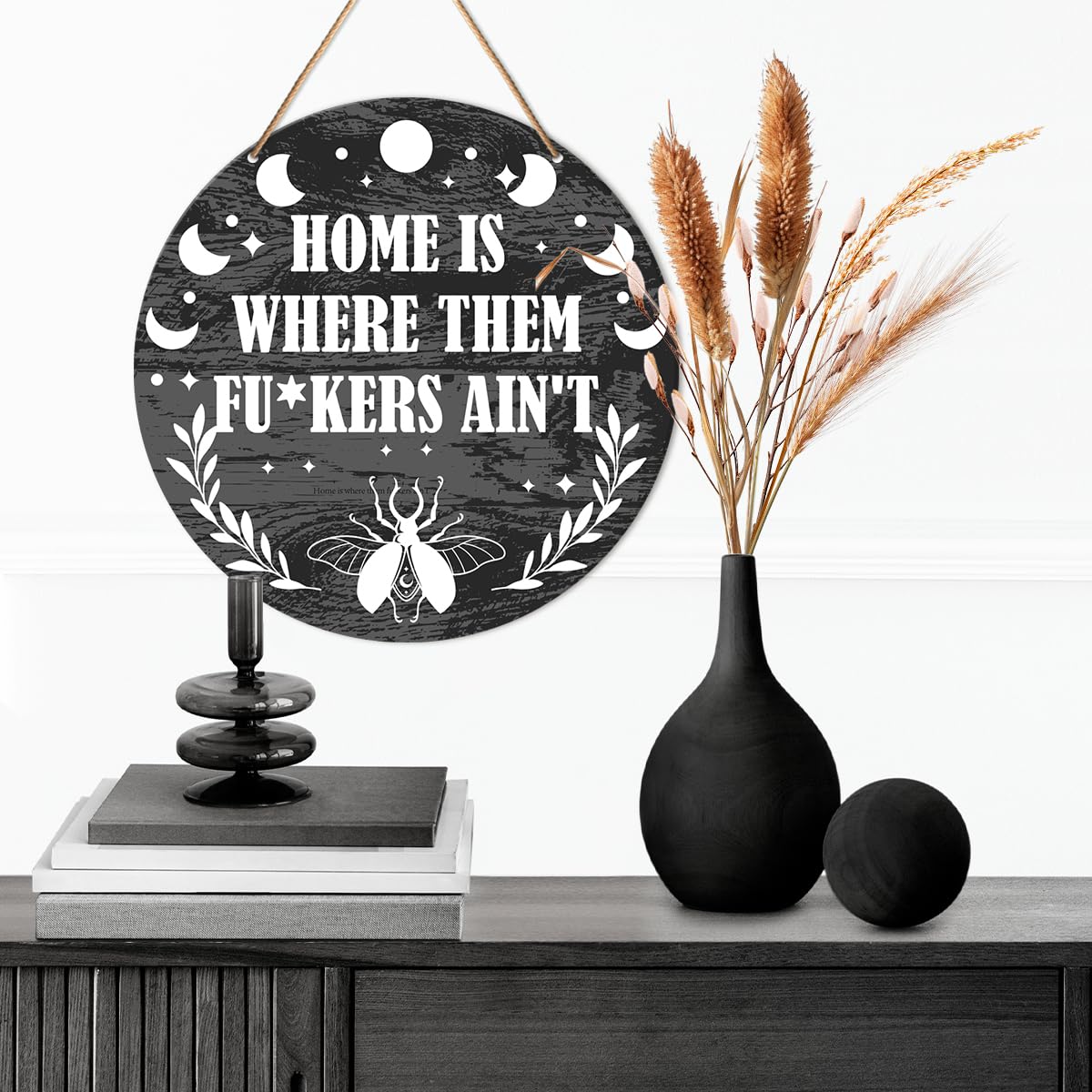 Muktoujaumai Witch Sign Decor, Witchy Hanging Sign Decor Rustic Wall Decorations Magic Witchcraft Sign for Gothic House, Living Room, Housewarming Gift for New House Home Wicca