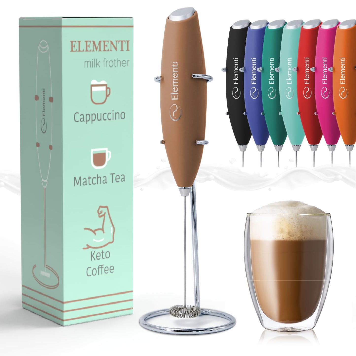Elementi Portable Electric Milk Frother, Matcha Whisk, Milk Frother for Coffee Frother Electric Hand Blender, Mini Electric Whisk Small Hand Blender (Periwinkle)