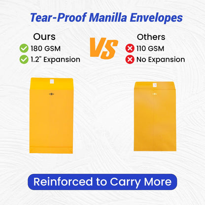 6x9 Expanding Clasp Manilla Envelopes with Gummed Seal 25 Pack, Goefun Heavy Duty 180 GSM Kraft, Resuable Small Manila Envelopes for Filing, Storage & Mailing