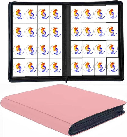 Trading Card Binder 16 Pocket, 1664 Pockets Ringless PU Cover Card Collection Binder, Double Sided Card Binder Collector Album, Card Folder for MTG, TCG, Sports Cards, Game Card (Pink, 16Pockets)