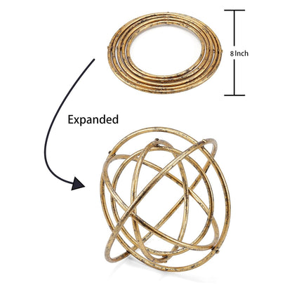 HLQMFHT 8 inches-Golden Iron Sphere,Foldable Geometric Sculpture Decorative Sphere,Tabletop Decorations for Living Room, Study，Bedroom，Modern Home Decor Accents