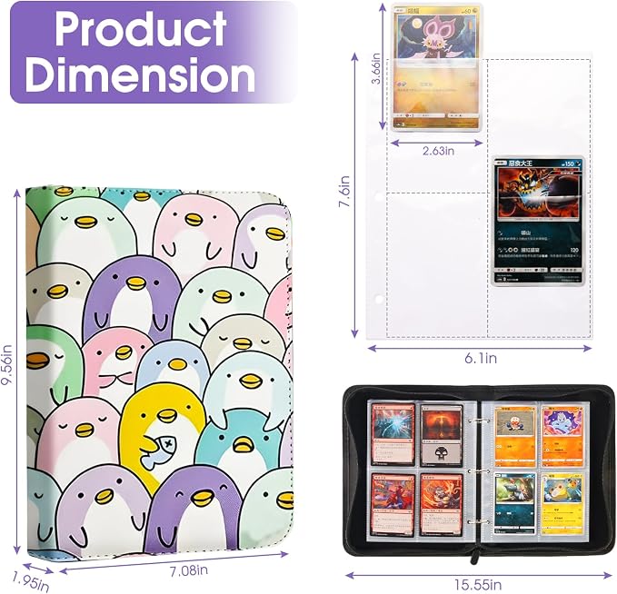 4-Pocket Card Binder with 50 Removable Pages, Holds 400 Cards | Fits trading, sports, gaming and collectible cards. Great for boys and girls to organize and protect collections(Penguin)