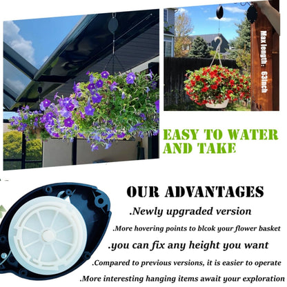 WY-BSO 2024 upgrated Adjustable Heavy Duty Plant Pulleys for Garden Baskets & Bird Feeder,2 PCS Plant Pulley Hangers with 2 PCS White Metal Ceiling Plant Hooks (White-2 pcs with Swivel Connector)