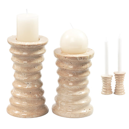 LWALMS Travertine Marble Candlestick Holders - Set of 2 Stone Candle Sticks Holder Decor, Decorative Modern Candle Stands Multi-Purpose for Taper/Pillar/Tealight/Scented Candles