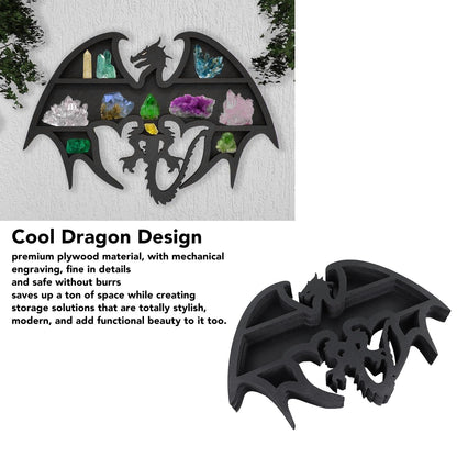 Jwthee Crystal Display Shelf, Wooden Floating Shelf Dragon Shape Design Display Shelfs Floating Wall Shelves Crystal Display Holder for Storing Crystals Stones and Essential Oils