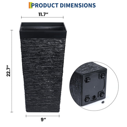 Garvee 22.5" Tall Planters, 3 pcs Outdoor＆Indoor Black Planter Pots, High Front Porch Planter Pots with Drainage Holes, Black