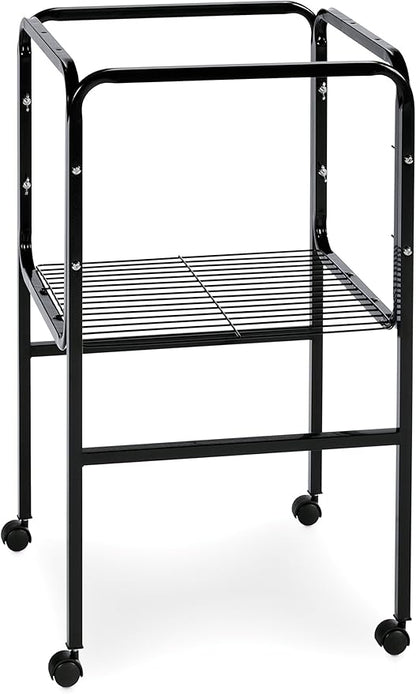Prevue Pet Products Bird Cage Stand with Shelf - Small Metal Cage Stand with Rolling Wheels, Bird Stands for Inside, Mid-Height Shelf for Cage Accessories, Toys, and Storage - Black
