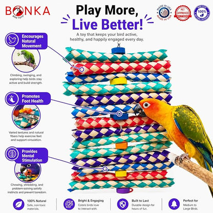 Bonka Bird Toys 1798 Big Foamy Delight Shreddable Bamboo Finger Trap and Foam Bead Bird Toy 9.5" x 6" for Small to Medium Birds Enrichment Play Amazon Conure and Similar