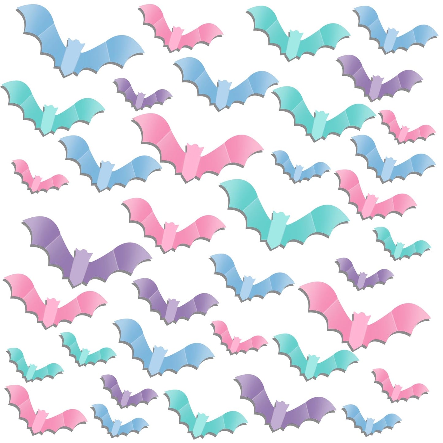 TaoBary 64 Pcs Pastel Halloween 3D Bats Wall Decor 4 Different Sizes Pastel Reusable PVC Scary Bat Stickers for Home Door Window Party Decorations