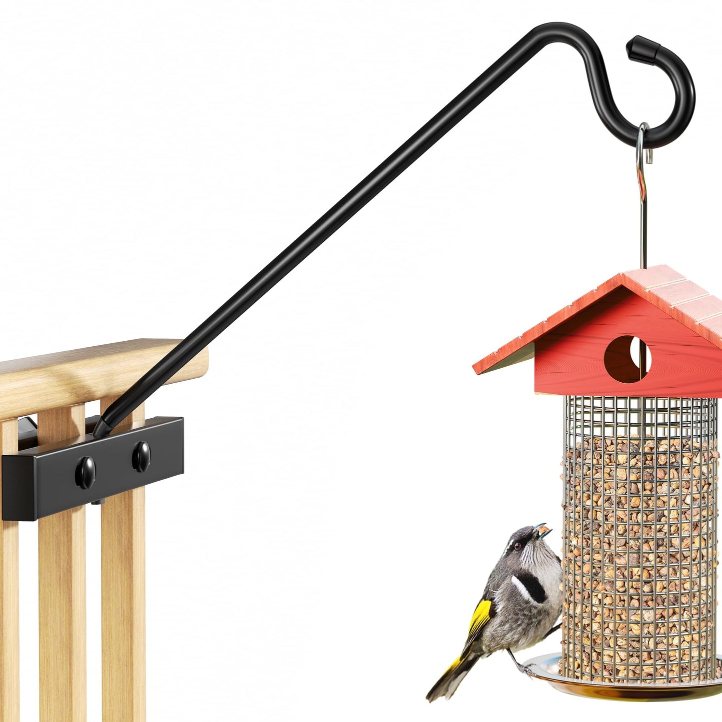 Josmimic 12-Inch Deck Bird Feeder Hanger for Railing, Outdoor Decor Plant Hanger, Balcony Railing Hook - 22LB Capacity - for Hanging Plants, Bird Feeders, Lanterns, Wind Chimes