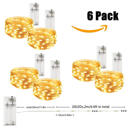 LIGHTOP Fairy Lights String Lights 20L Battery Operated Warm White 6.6ft Mini Copper Wire Indoor Waterproof for Bedroom Parties