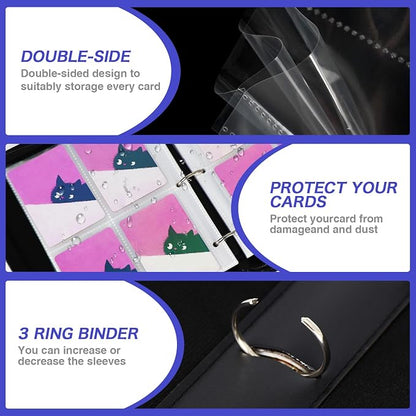 Cute Cat Card Binder, 400 Pocket Card Album for Girls Gifts, Black Cat kitten Trading Game Card Holder Album for Standard Size Cards, Collectible Game Collection Case (Starry)