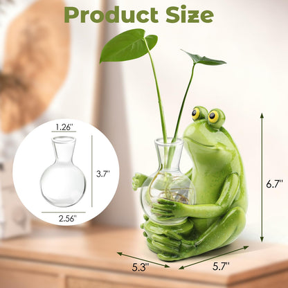 CIYSHO Frog Plant Propagation Station with Light for Plants, Unique Plant Terrarium for Hydroponics Cutting Flower, Desktop Glass Planter Vase Holder Home Garden Decor lover Gifts(No Battery Included)