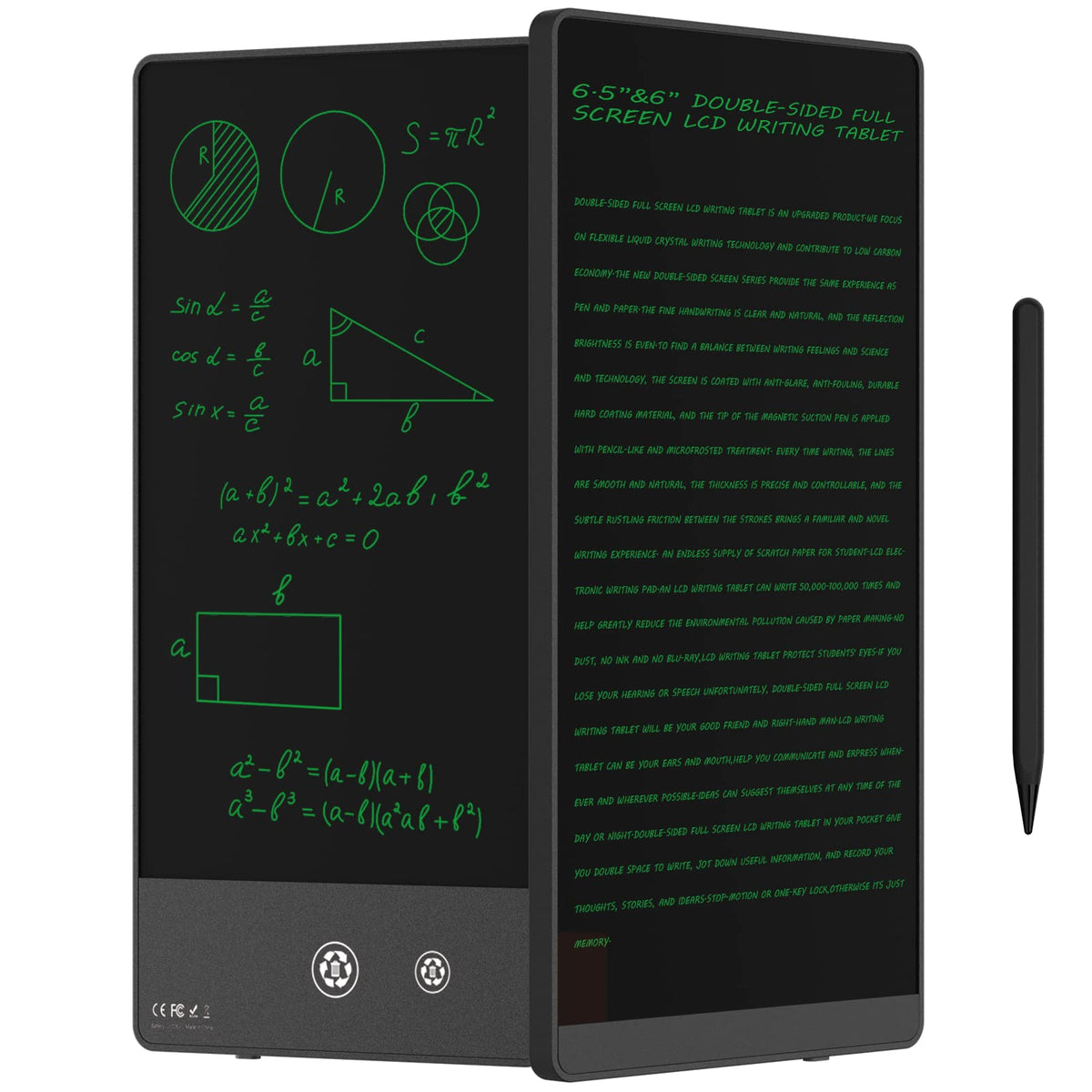 LCD Writing Tablet for Adults-6.5″&6″ LCD Writing Tablet,Double-Sided Full Screen Electronic Drawing Pad,Mini Portable Digital Notepad for School,Office,Home,Erasable,Reusable