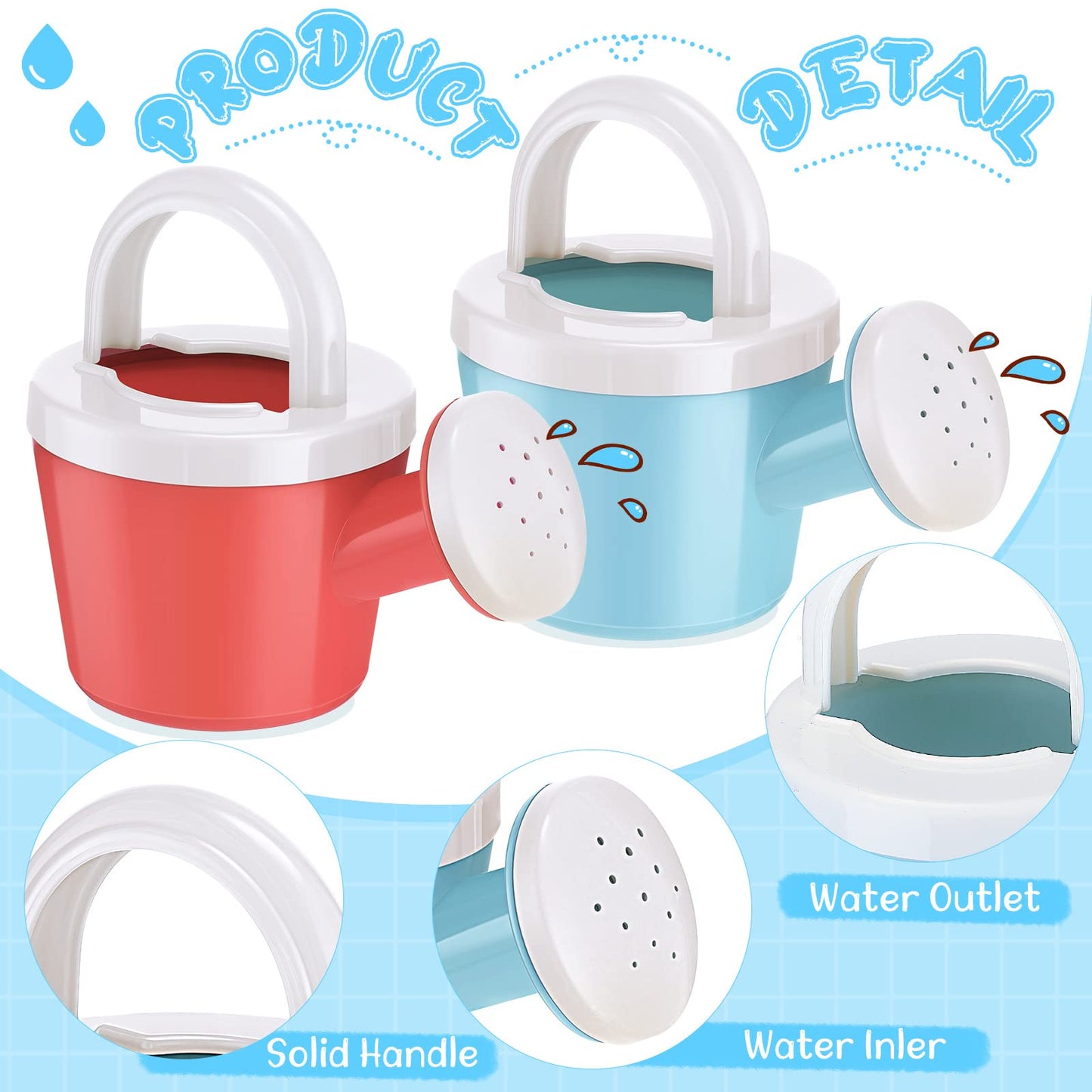 Sosation 12 Pcs Mini Kids Watering Cans Beach Sand Water Play Toy for Toddler Colorful Plastic Small Watering Pot with Handle Child Gardening Tools Bathtub Shower Party Toy Gift(Basic Style)