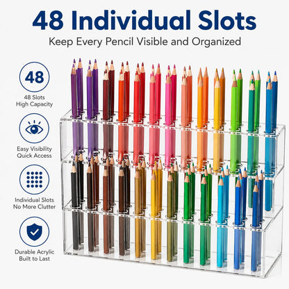 Cabilock 48-Slot Acrylic Pen Display Stand, Marker and Brush Organizer, Pen Holder, Makeup Eyebrow Art Brush Rack for Home Office Desk School