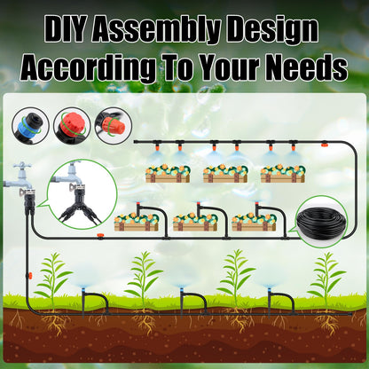 100FT Drip Irrigation System Kit, Automatic Watering System with 30 Adjustable Nozzles & 30M 1/4" Tubing – DIY Solution for Gardens, Greenhouses, Patios & Lawn – Effortless Plant Care + Water-Saving