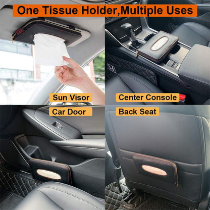 Cartisen Car Tissue Holder, Sun Visor Tissue Holder, Car Visor Napkin Holder, PU Leather Backseat Tissue Case Holder for Car Vehicle with Zipper (Black)