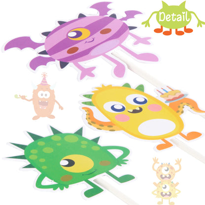umoni 36pcs Little Monster Cupcake Toppers, Green, Baby Shower, Birthday Decorations for Kids Party