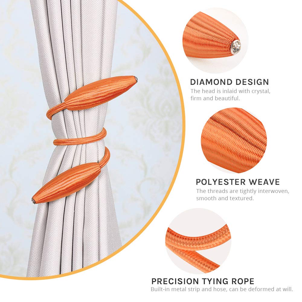 NICEEC 4 Pack DIY Curtain Tiebacks Clips Crystal Decorative Creative Twist Drape Tie Backs European Style Random Modelling Curtain Holdbacks for Home Kitchen Office Window Drapery (Orange)