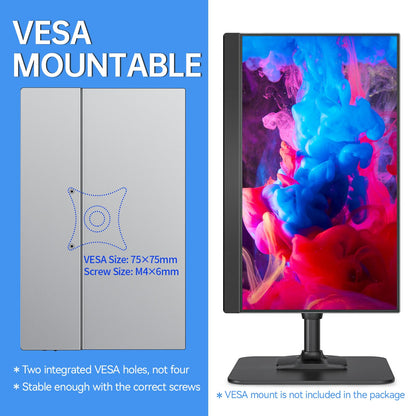 VisionOwl Portable Monitor 15.6 Inch 1080P FHD 85% sRGB Second Screen, USB-C HDMI HDR FreeSync Travel Monitor for Laptop PC MacBook PS5 Xbox, VESA Mountable, with Speakers, Cover Stand, Silver