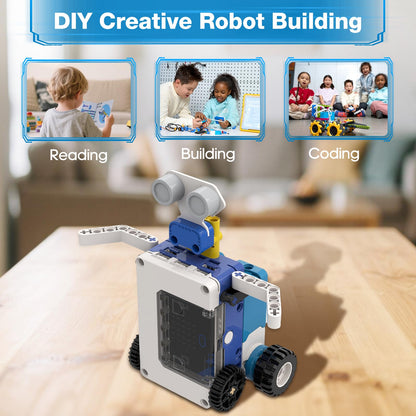 ICreateRobot Coding Robot Kit, 10-in-1 BBC Micro:bit Robotics Invertor Kit, Educational Stem Robot Building Kit with APP Control Learn to MakeCode, MicroPython, and Scratch for Age 9+ Girls Boys