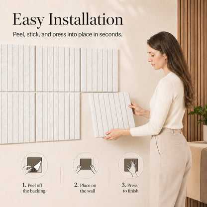 Baysola Stripe Felt Bulletin Board Panels 48 x 36 Inch Self Adhesive Wall Tiles Cork Board Alternative for Office Classroom Photos Notes 12 Pack