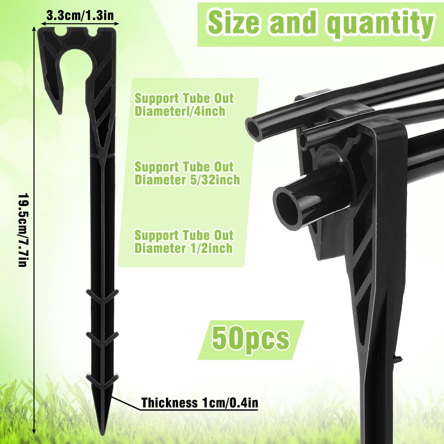 Briwooody 50 Pcs 8 Inch Irrigation Hose Hold-Down Anchor Stakes for 1/2 Inch 1/4 Inch 5/32 Inch Drip Tubing Plastic Ground Garden Hose Support Stakes for Drip System, Irrigation Line