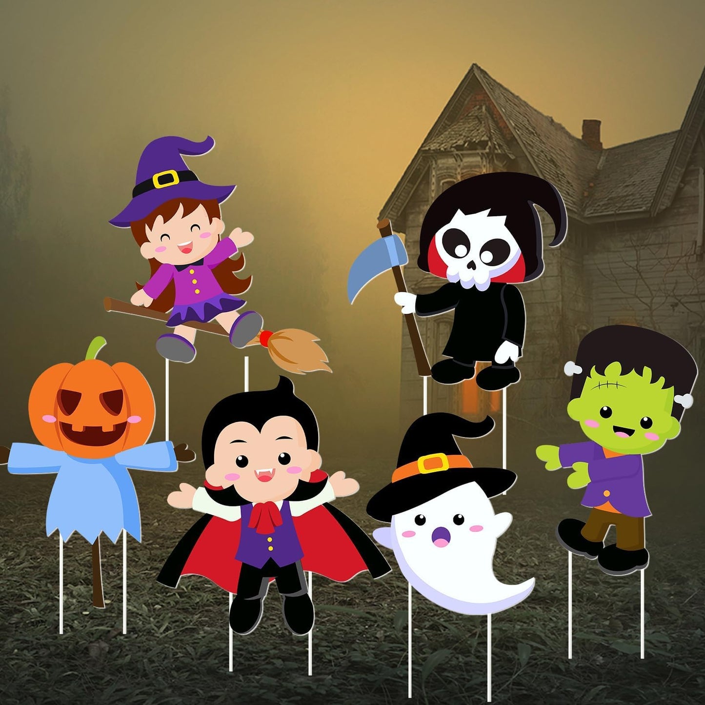 Halloween Yard Signs Cute Halloween Garden Stake Halloween Ghost Witch Scarecrow Yard Stakes Halloween Garden Stake Decorations for Lawn Decorations Outdoor Garden Home Party Decor