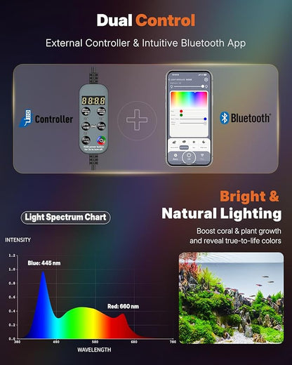 Pawfly Aquarium Light for Plants, 25 W Bluetooth Fish Tank Light, Full Spectrum Aquarium Lights for 24"-30" Fish Tanks, Extendable 24/7 LED Lights with Timer Modes & Adjustable Brightness