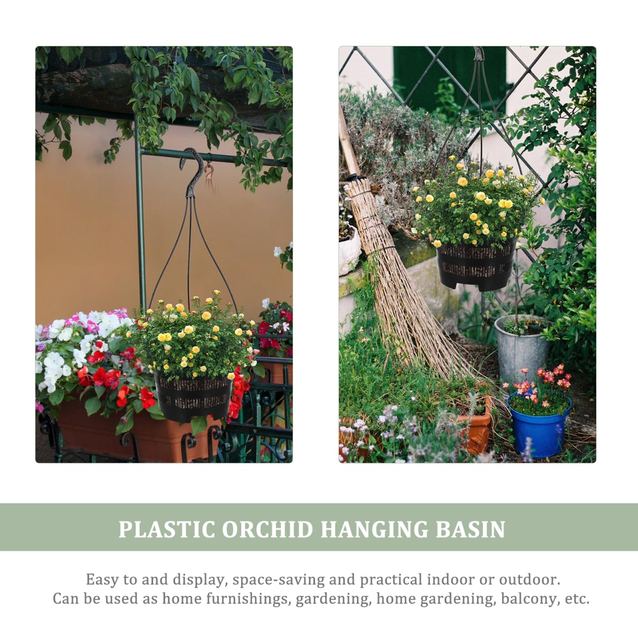 DOITOOL 5 Sets Hanging Flower Pots Plastic Planters with Hooks for Indoor Outdoor Balcony Garden Decor 6.29X6.29X17.71 Inch Black Hanging Planters for Orchid and Succulent Plants