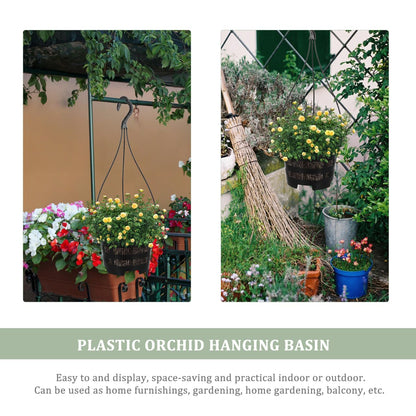 DOITOOL 5 Sets Hanging Flower Pots Plastic Planters with Hooks for Indoor Outdoor Balcony Garden Decor 6.29X6.29X17.71 Inch Black Hanging Planters for Orchid and Succulent Plants
