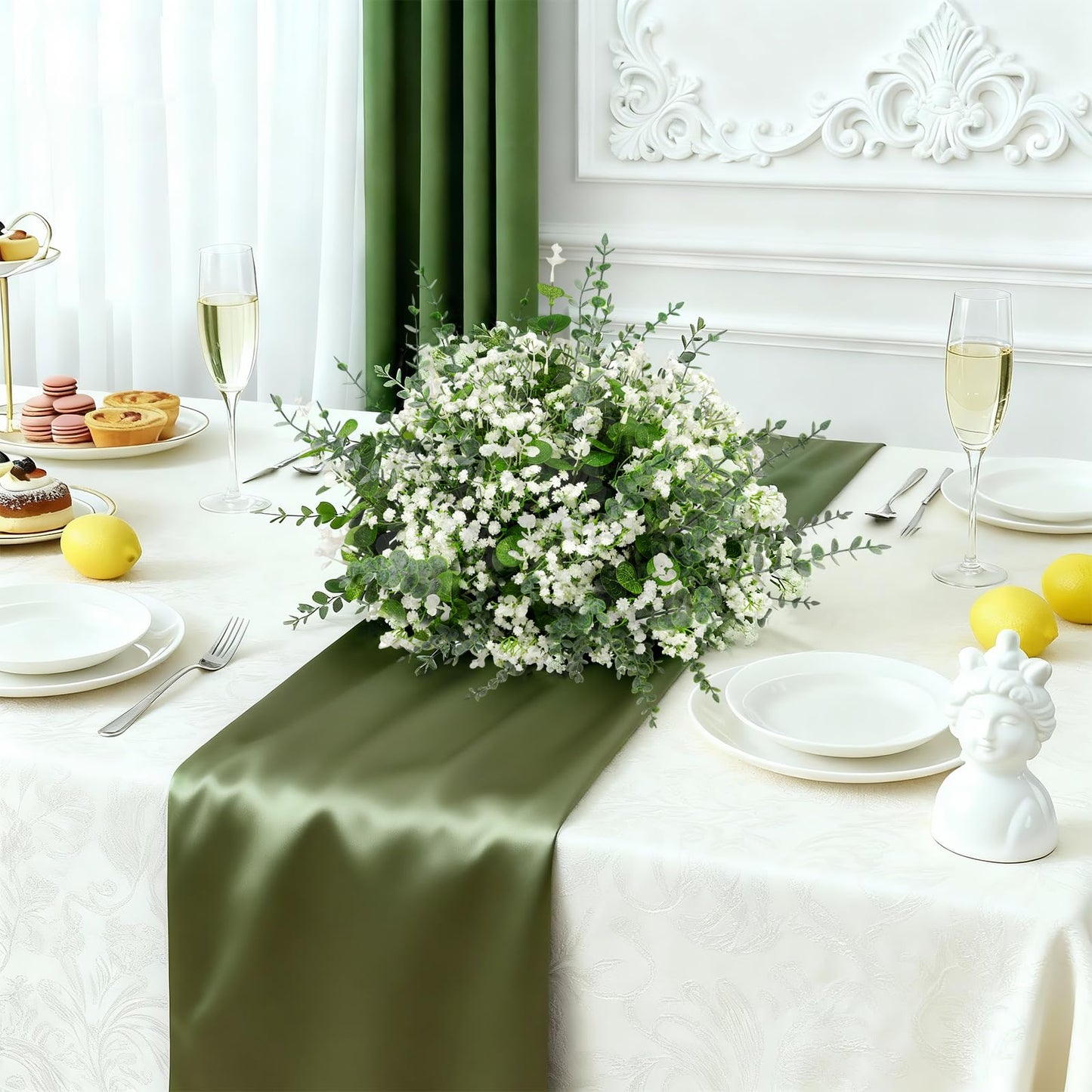 Suaycy 110pcs Mixed Faux Greenery: Real Touch Babys Breath Artificial Flowers Bulk, Eucalyptus Stems & Frosted Silver Dollar for Rustic Wedding Decor, Boho Farmhouse Table Centerpieces