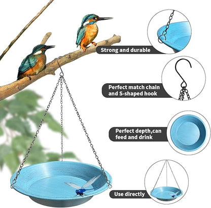 Hanging Bird Bath for Outdoors,11.4 inch Birdbath Bowl Window Birds Feeders with 13.5 in Rust-Proof Black Chains Metal Hanging Birds Feeder for Garden Backyard Decor Vintage Blue