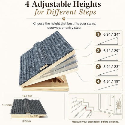 6 Pack Dog Ramp for Stairs – Solid Wood Adjustable & Foldable, 4 Heights, Non-Slip Silicone Base, Traction Felt, Raised Pause Strip, 35lb for Small & Senior Dogs