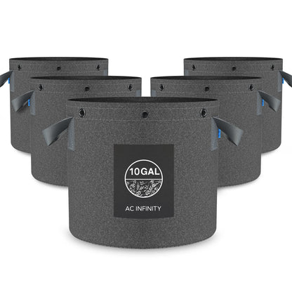 AC Infinity 10-Gallon Fabric Pots & Self-Watering Base XL Bundle – 5 Heavy-Duty Grow Bags with 4 Extra Large Auto-Irrigation Water Delivery Saucers for Indoor Tents, Greenhouses, and Gardens