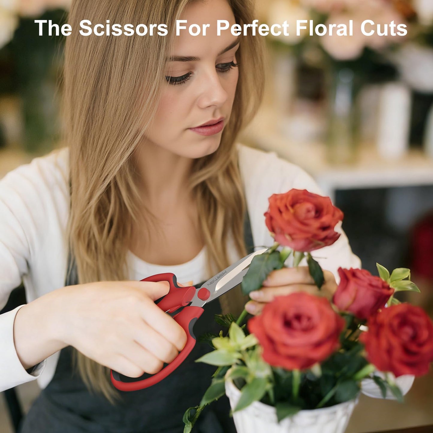 Florist Scissors – Japanese 420 J2 Stainless Steel Blades, Sharp Precision Shears for Flower Arranging, Stem Cutting & Crafting | Ergonomic Grip