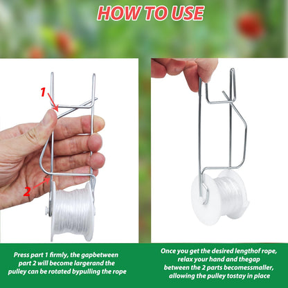 Tomato Support Hooks with String,10 Pack Tomato Trellis Roller Hooks with 49.2FT String for Plant,Greenhouse Tomato Flower Vine Twine Crop Trellis Kit Plant Roller Hook