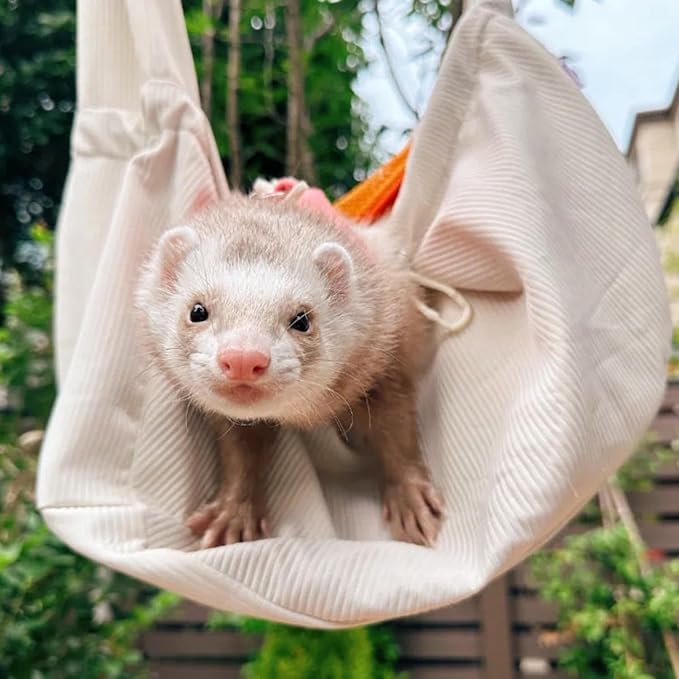 Ferret Sling Carrier - Pet Carrying Bag with Adjustable Strap Hands Free Shoulder Bag Crossbody Travel Slings Soft Small Animal Bonding Pouch Front Backpack for Ferret Rabbit Puppy Kitten (Beige)