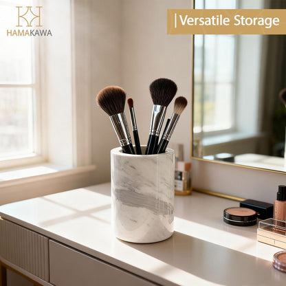 HAMAKAWA Natural Marble Toothbrush Holder, Volakas White Toothbrush Tube for Bathroom, Makeup Shelf, Counter, Bedroom and Dresser