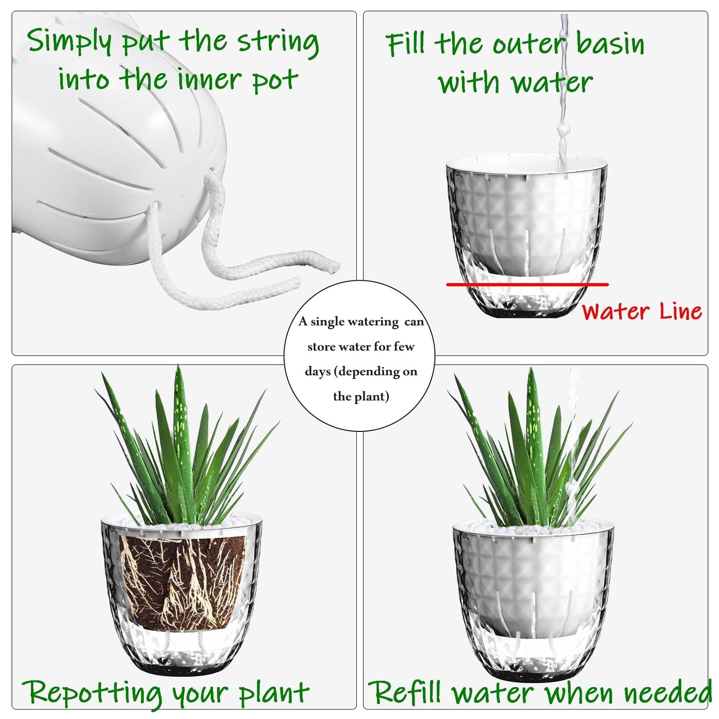 Etvski Self Watering Pots for Indoor Plants, Flower Pots, Self Watering Plant Pot-6pcs 4inch Clear