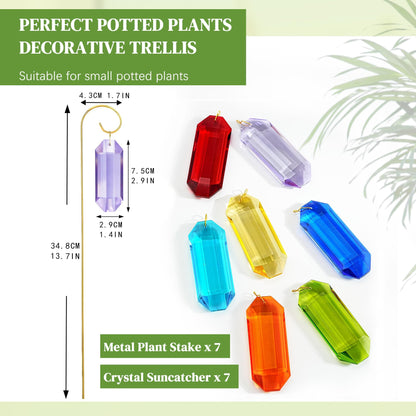 H&D HYALINE & DORA 7 Pack Crystal Suncatcher Prisms 13.7 '' Sun Catchers Indoor Window Small Trellis Golden Plant Suncatcher Stake for Potted Plants Indoor Decoration