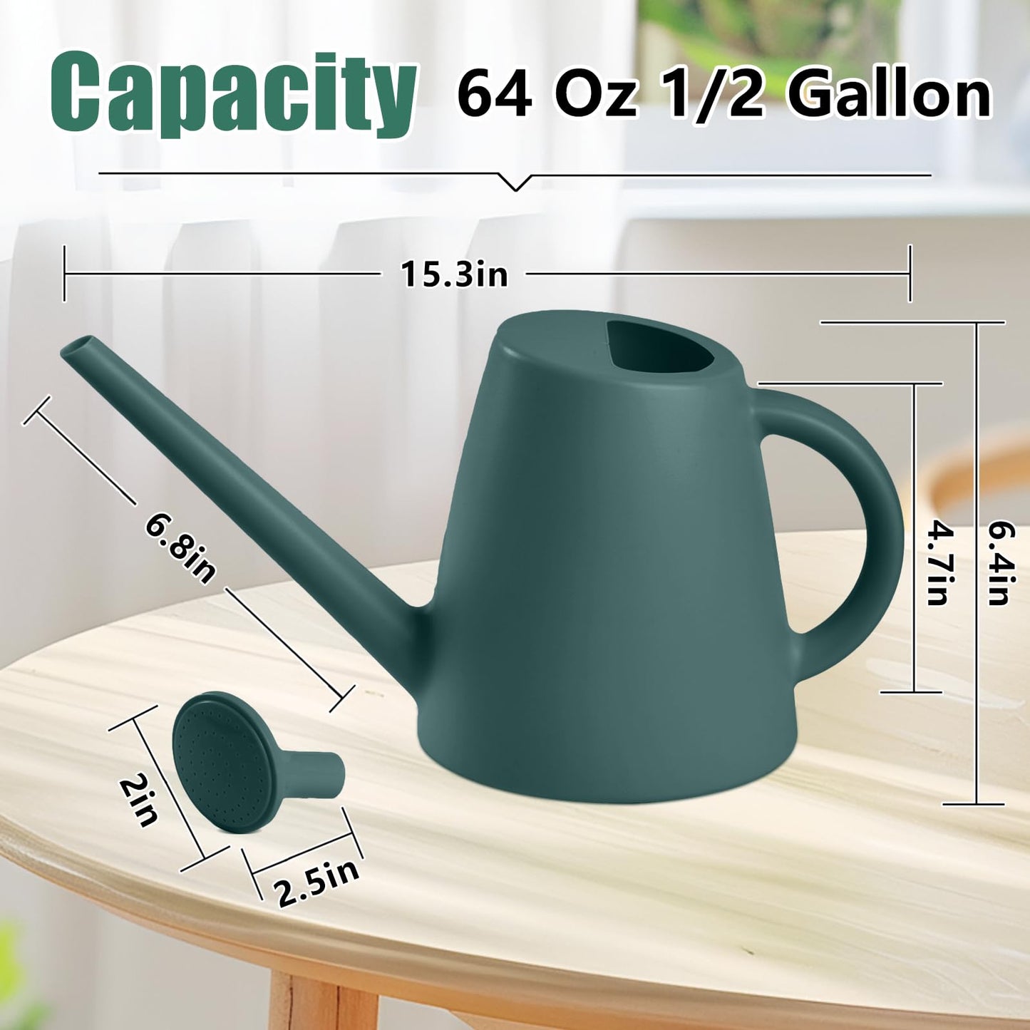 TEIUKAX Indoor and Outdoor Watering Can - Long Spout -1/2 Gallon (64oz) - Blackish Green