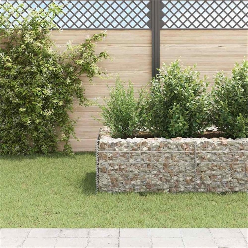 BOWERY HILL Gabion Raised Bed, Large Rectangular Galvanized Steel, Silver Finish, 141.7 x 141.7 x 19.7 in, 1400 kg Capacity, Industrial Outdoor Garden Planter for Flowers and Borders